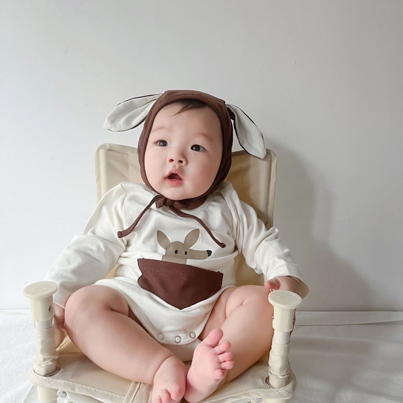 Body cho bé_Bộ dài tay tặng kèm mũ chuột túi siêu cưng cho bé trai và bé gái