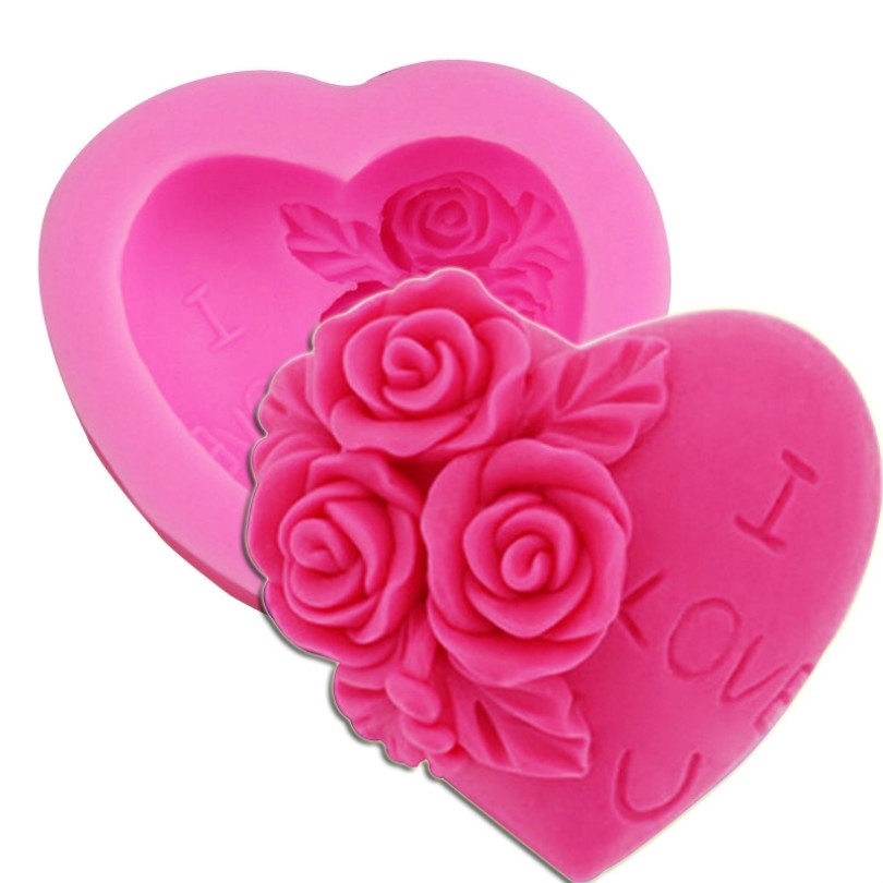 Khuôn silicon làm bánh sô cô la hình hoa trái tim 3d