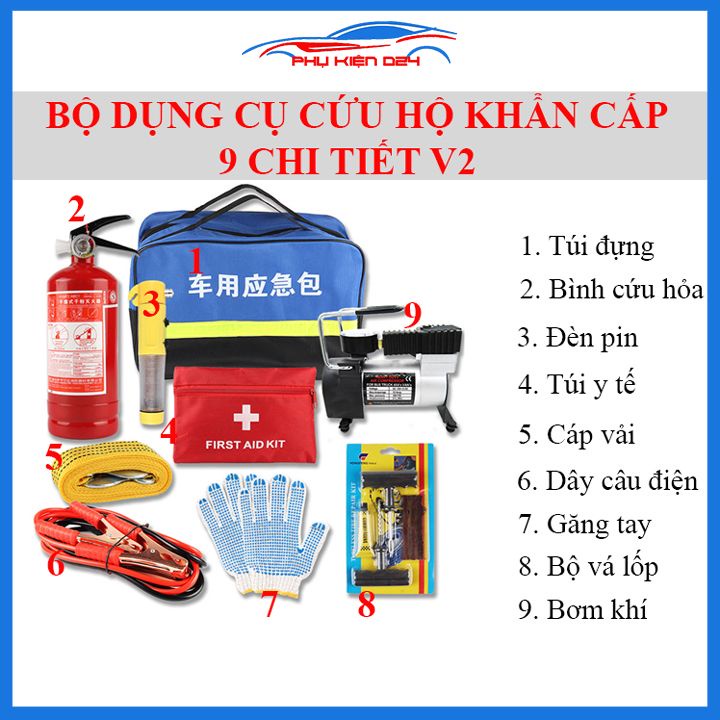 Bộ 9 món dụng cụ cứu hộ khẩn cấp ô tô khắc phục sự cố
