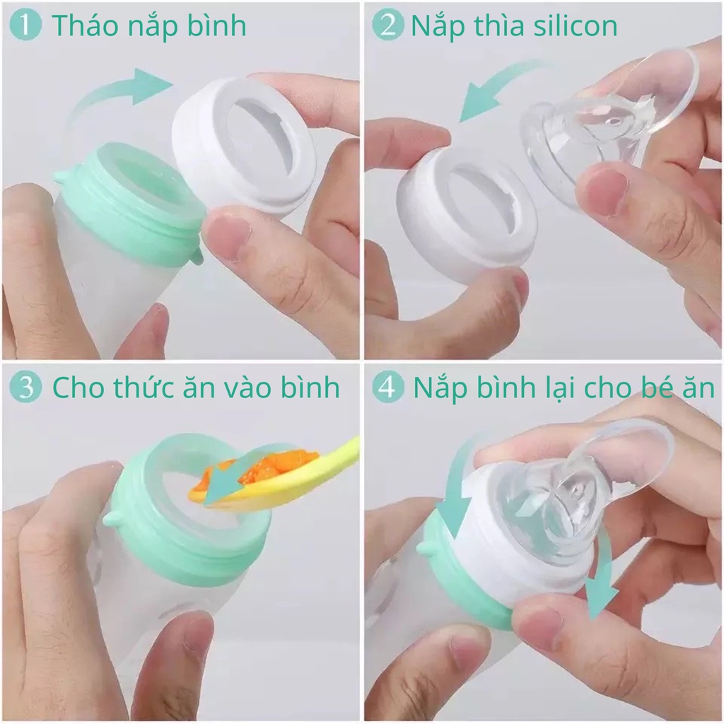 Bình Ăn Dặm, Bình Thìa Cá Heo Đa Năng 2 Trong 1 Silicon Cao Cấp