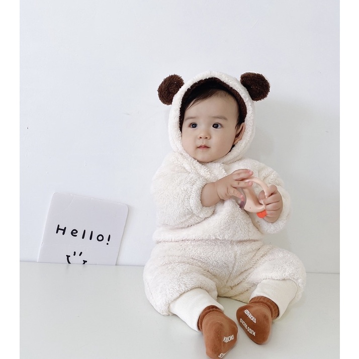 Bộ quần áo màu đông cho bé, bộ gấu lông