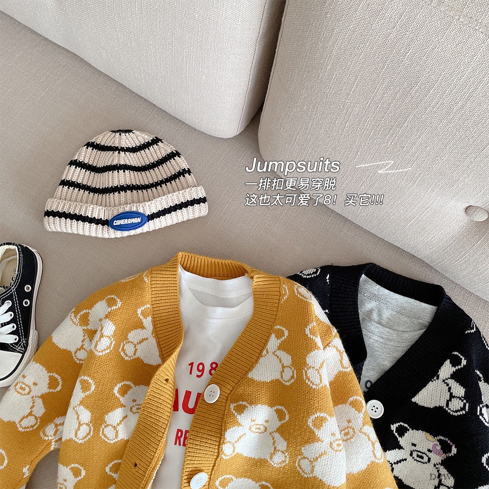 Áo khoác cardigan họa tiết gấu hoạt hình phong cách hàn quốc cho bé
