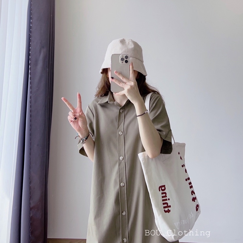 Đầm sơ mi dáng dài phong cách vintage xinh xắn