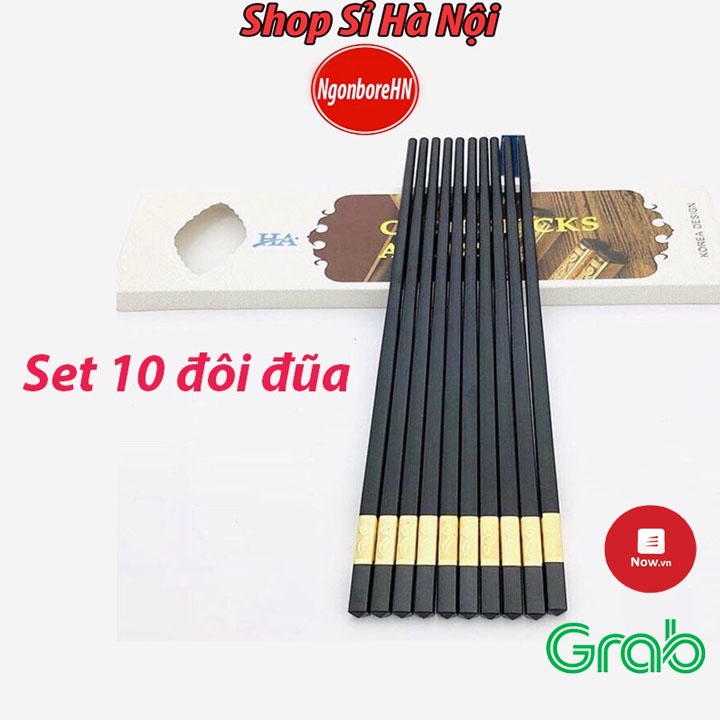 đũa gỗ hợp kim mạ vàng cao cấp chống trơn chống mốc chịu nhiệt 10 đôi GD131