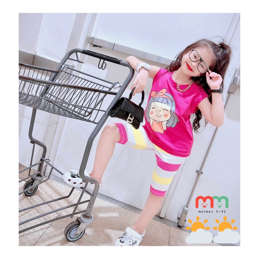 Đồ bộ bé gái sát nách mùa hè phối quần legging thun cotton mềm mịn mát co dãn cho bé 9kg đến 41kg