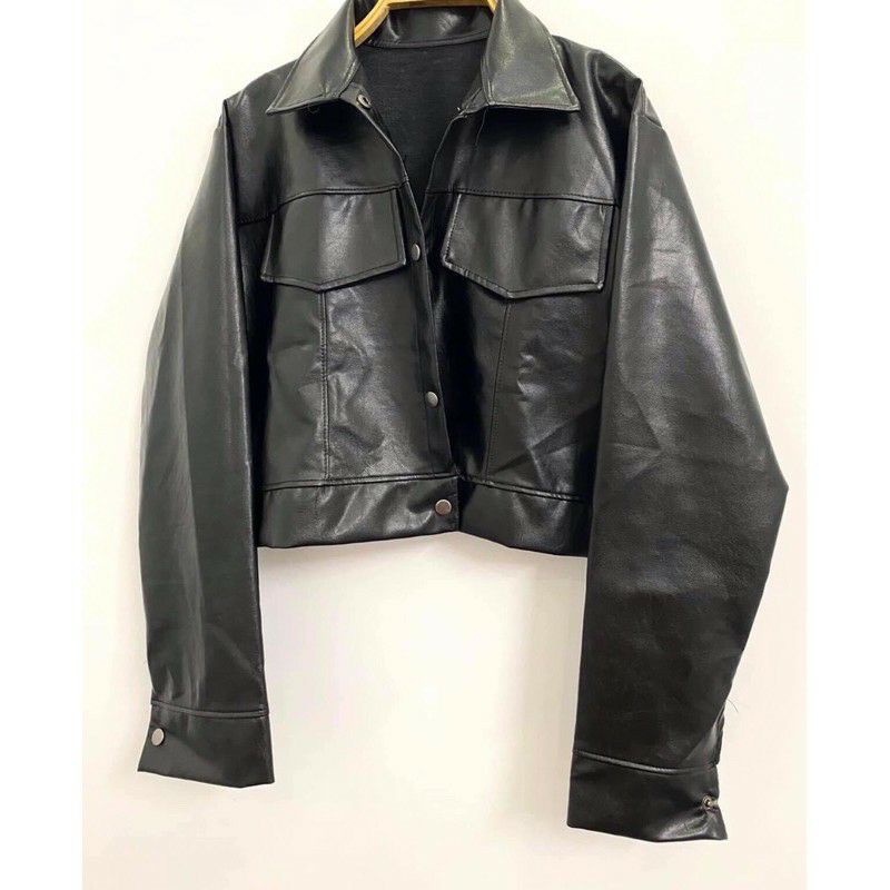Áo Khoác Da - Áo Khoác Da Nữ Dáng Ngắn Croptop Màu Đen Basic Hot Trend
