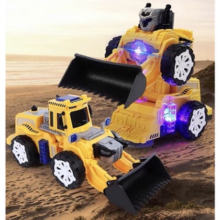 Đồ chơi trẻ em xe lu biến hình Robot siêu nhân tự động có nhạc và đèn cho bé