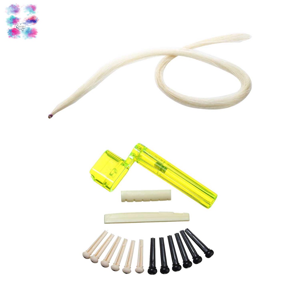 32Inch 80cm Violin Bow Violin Natural Hair Horsehair White & 6 String Acoustic Guitar Nut Saddle Part + 2X String Winder