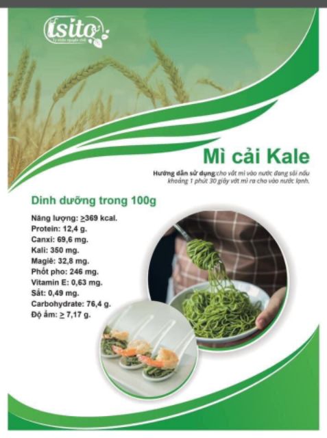 Mì rau cải Kale Organic gói 500g (18 vắt mì)