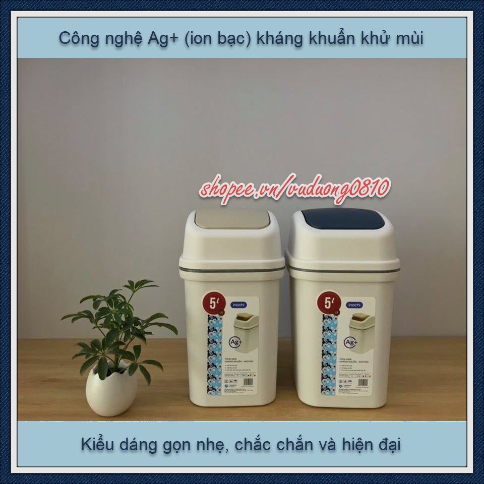 Thùng rác nắp lật cao cấp Inochi - ion Ag+ kháng khuẩn khử mùi