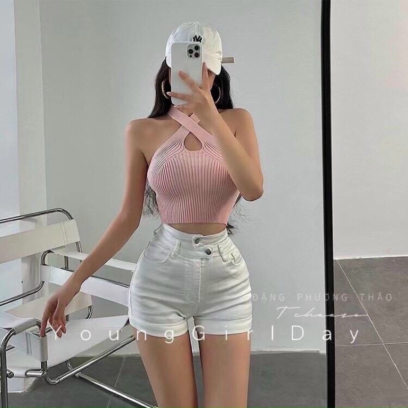 Áo croptop cổ yếm giọt nước đủ màu cực hot