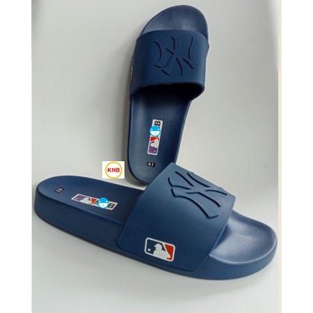 Dép unisex 𝐌𝐋𝐁 𝗡𝗬 ❤️FREESHIP + Hộp❤️ dép mlb bóng chày quai ngang thể thao nam nữ chữ nổi hottrent, chất xịn màu xanh