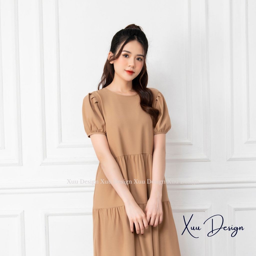 Váy babydoll dáng dài tay bồng tiểu thư, đầm suông thiết kế trẻ trung thắt nơ lưng áo - Wexuu Design V01