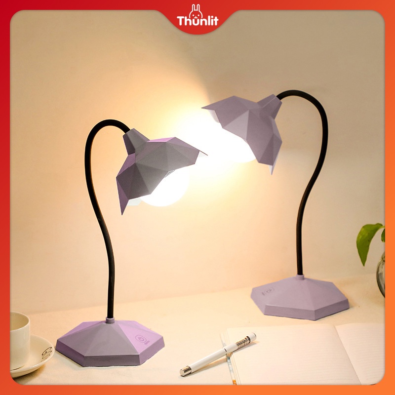 Đèn để bàn Thunlit màu tím 3 mức chiếu sáng có thể sạc lại bằng cổng USB chất lượng cao