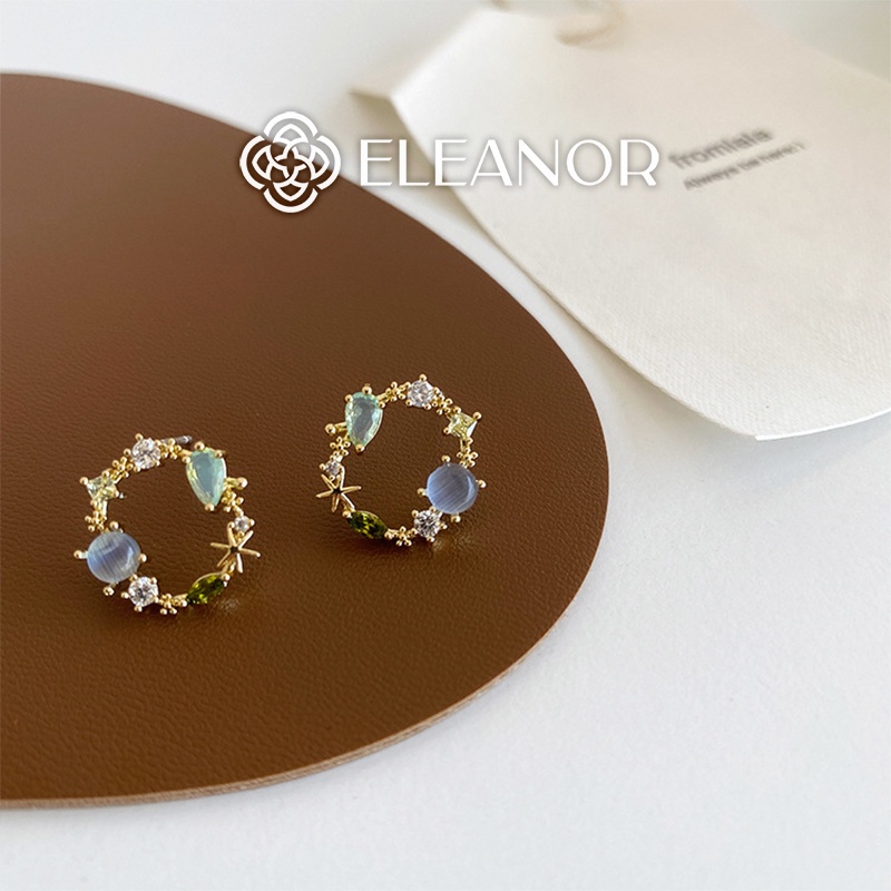 Bông tai nữ chuôi bạc 925 Eleanor Accessories đính đá nhiều màu phụ kiện trang sức 2223