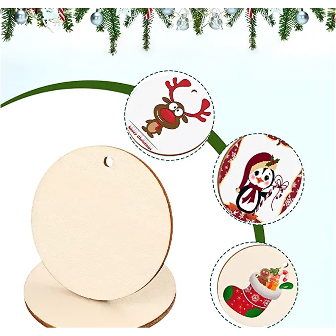 Set 50 Miếng Gỗ Tròn Trống Chưa Hoàn Thành Có Lỗ Mặt Dây Chuyền Để Trang Trí, Tô Màu Decor | Size 5cm