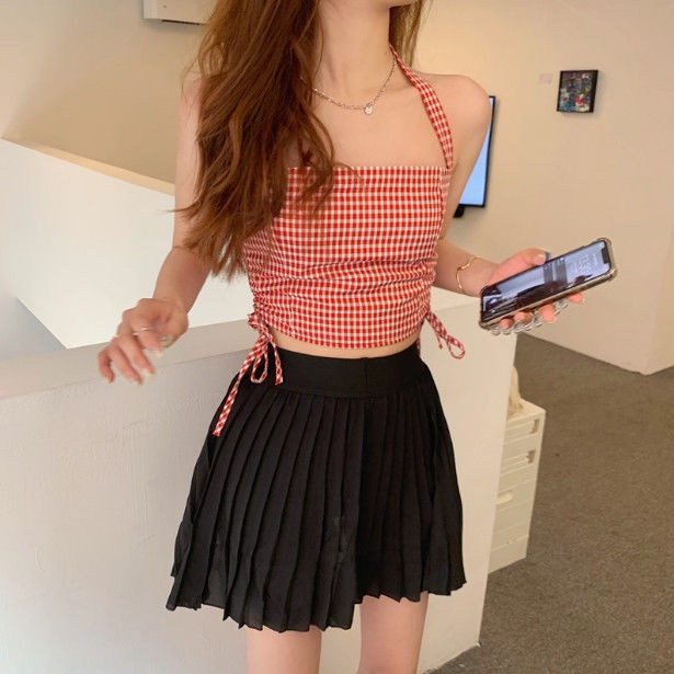 COZOK Áo Tank Top Hai Dây Rút Phong Cách Vintage