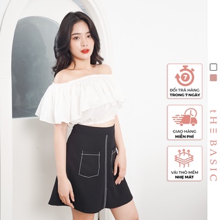 Áo trễ vai croptop The Basic vải thô mềm viền bèo rủ nữ tính