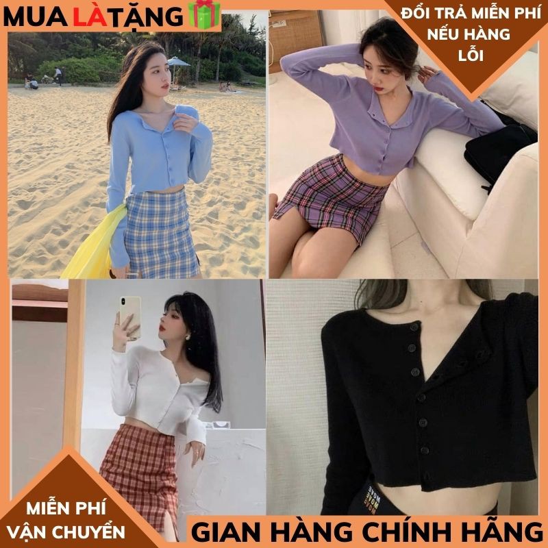 Áo croptop khuy cài 🍀áo dài tay dáng ngắn chất thun tăm nhe mềm mịn về 4 mầu ,áo unisex ,form bé THỜI TRANG 1989