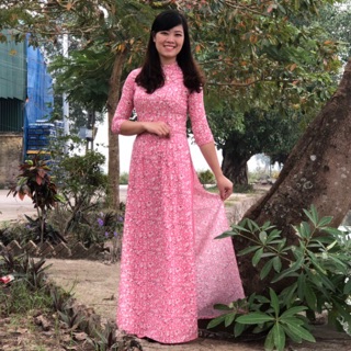 Áo dài may sẵn (hoa nhí và hoa 3D) chất liệu tằm ý