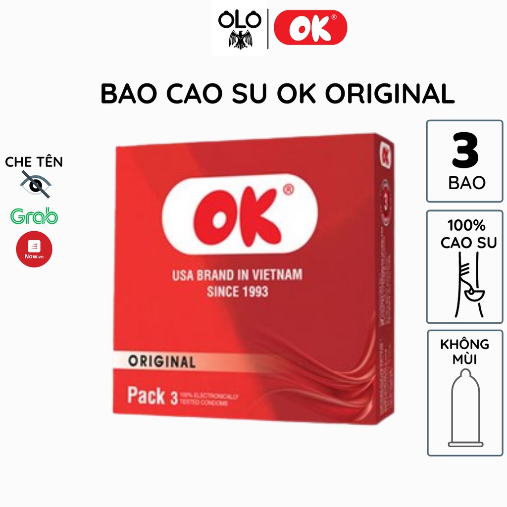 Bao Cao Su OK Original Hộp 3 bao,Trơn Không Mùi Tinh Khiết Siêu Mỏng Chống Tuột Kéo Dài Thời Gian