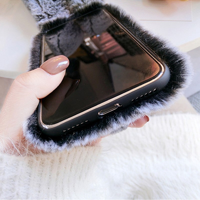 Ốp điện thoại phối lông mềm hình thỏ dễ thương cho Samsung S7 S8 PLUS S9 S10 NOTE8 J4 A6PLUS J2 J4 J5 PRIME