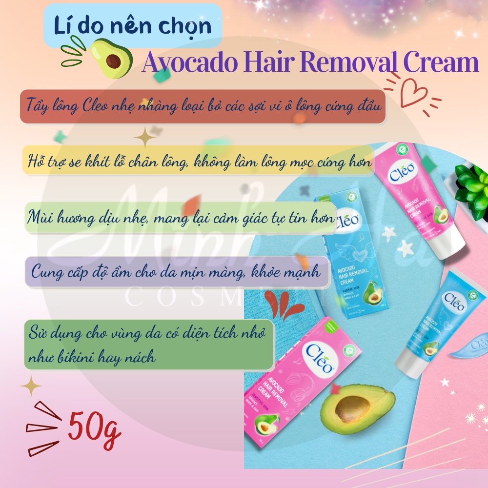Kem tẩy lông cleo Avocado Hair Removal Cream 50g chiết xuất từ bơ