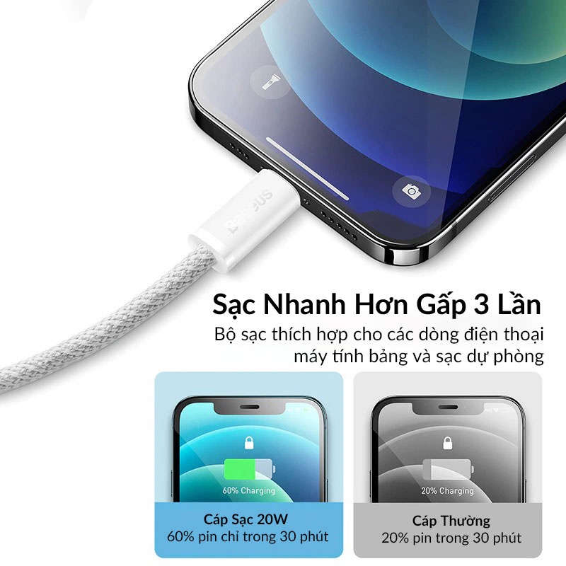 Cáp Sạc Nhanh Pd 20w Baseus Series Dynamic Dây Dù Màu Pastel Chống Rối Độ Dài 1m 2m Cho Ip 11 12 13- HSHOP