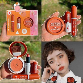 Bộ 3 món gồm 1 son sáp, 1 son kem, phấn má tone cam Hasaya girl thái lan