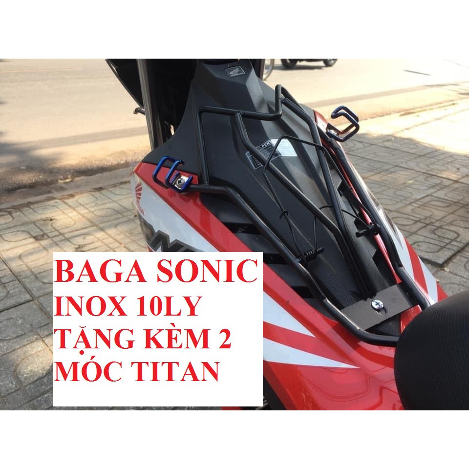 Baga Giữa Xe Sonic 150 Inox Chính Hãng HT/KP Có Tem Dày 10ly Tặng Kèm 2 Móc Chữ U Titan