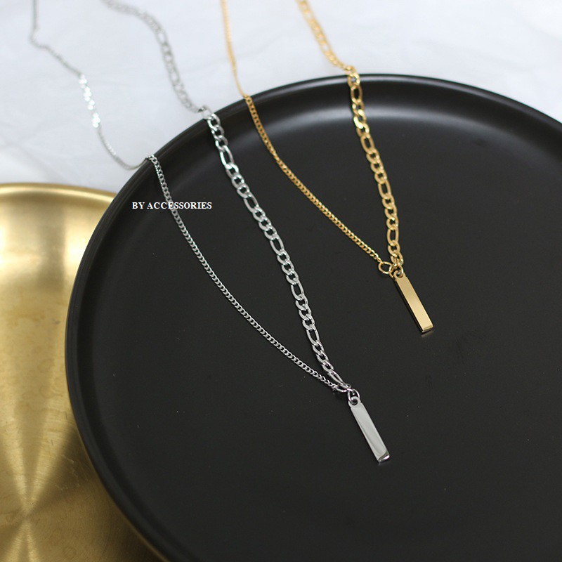 Dây chuyền titan xích 2 kiểu phối thanh ngắn không gỉ có thể khắc chữ