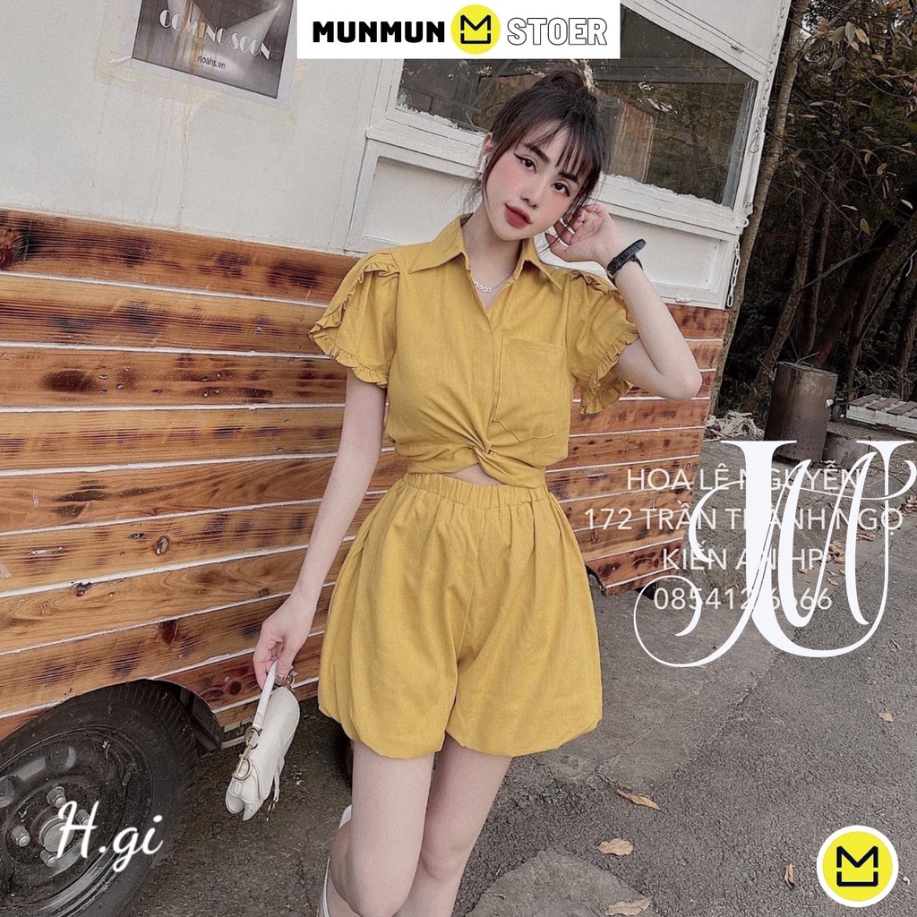 Set đồ gồm áo và quần cộc form chuẩn không kén dáng thiết kế sang chảnh-HG