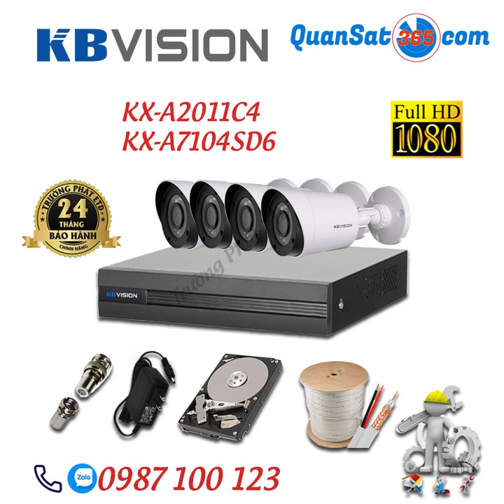 Trọn Bộ (2-8) Camera KBVISION 2.0MP full HD1080 KX-A2011C4 - Full Phụ Kiện - Hàng Chính Hãng