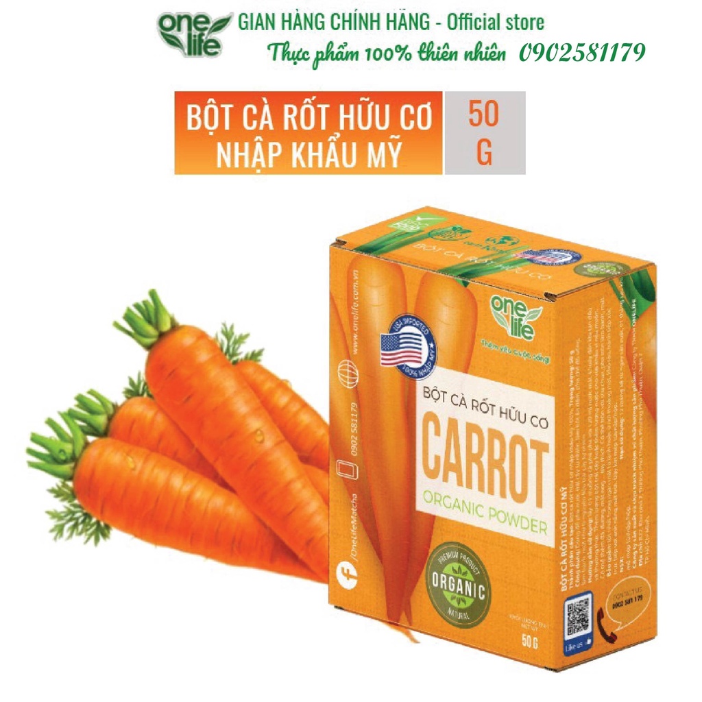 [Free Ship & Quà tặng sức khỏe] Hộp 50gr Bột Cà rốt Organic (Nhập Khẩu Mỹ )  hòa tan nguyên chất, giảm cân, không đường