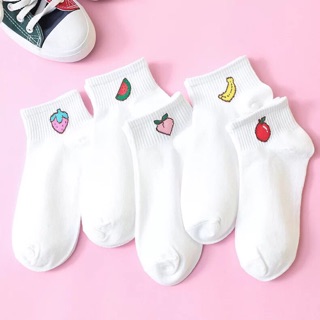 XẢ HÀNG Tất vớ hoa quả ngắn cổ Nhật màu trắng