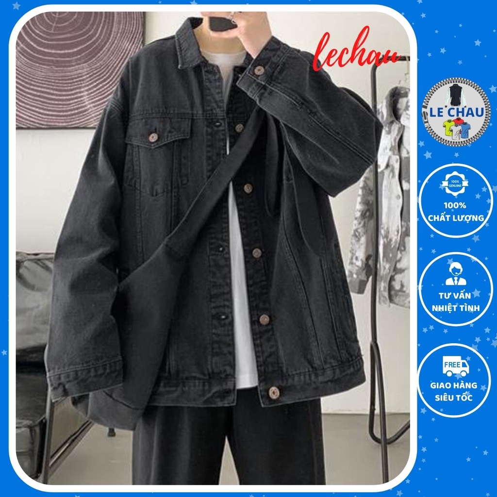 Áo khoác jean nam nữ form rộng áo khoác bò street style chống nắng basic unisex Hàn Quốc AKJ01 chất liệu jean cao cấp