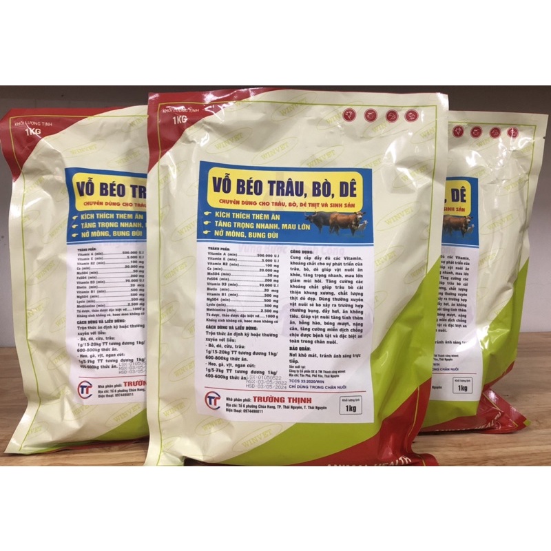1kg VỖ BÉO TRÂU, BÒ, DÊ tăng trọng nhanh, bung mông, nở vai, hay ăn hay ngủ