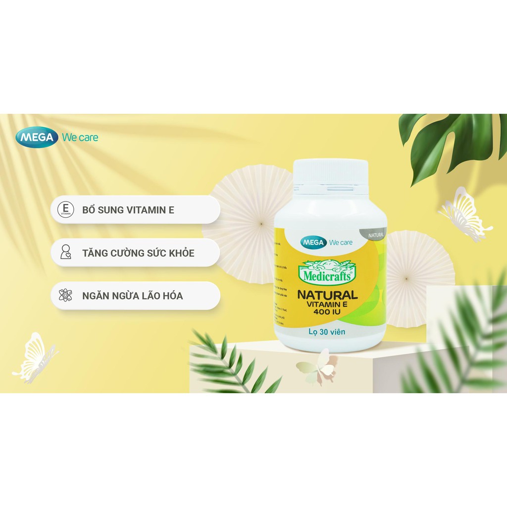 Thực Phẩm Bảo Vệ Sức Khỏe Mega We Care Medicrafts Natural Vitamin E 400IU 30 Viên