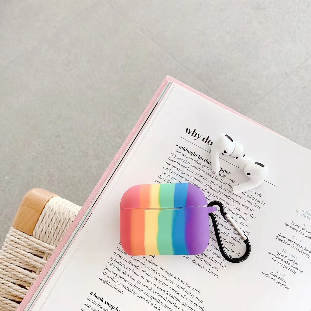 Vỏ Bảo Vệ Hộp Sạc Tai Nghe AirPods 1 2 3 Pro Bằng Silicon Mềm Hình Cầu Vồng Dễ Thương Chống Nứt