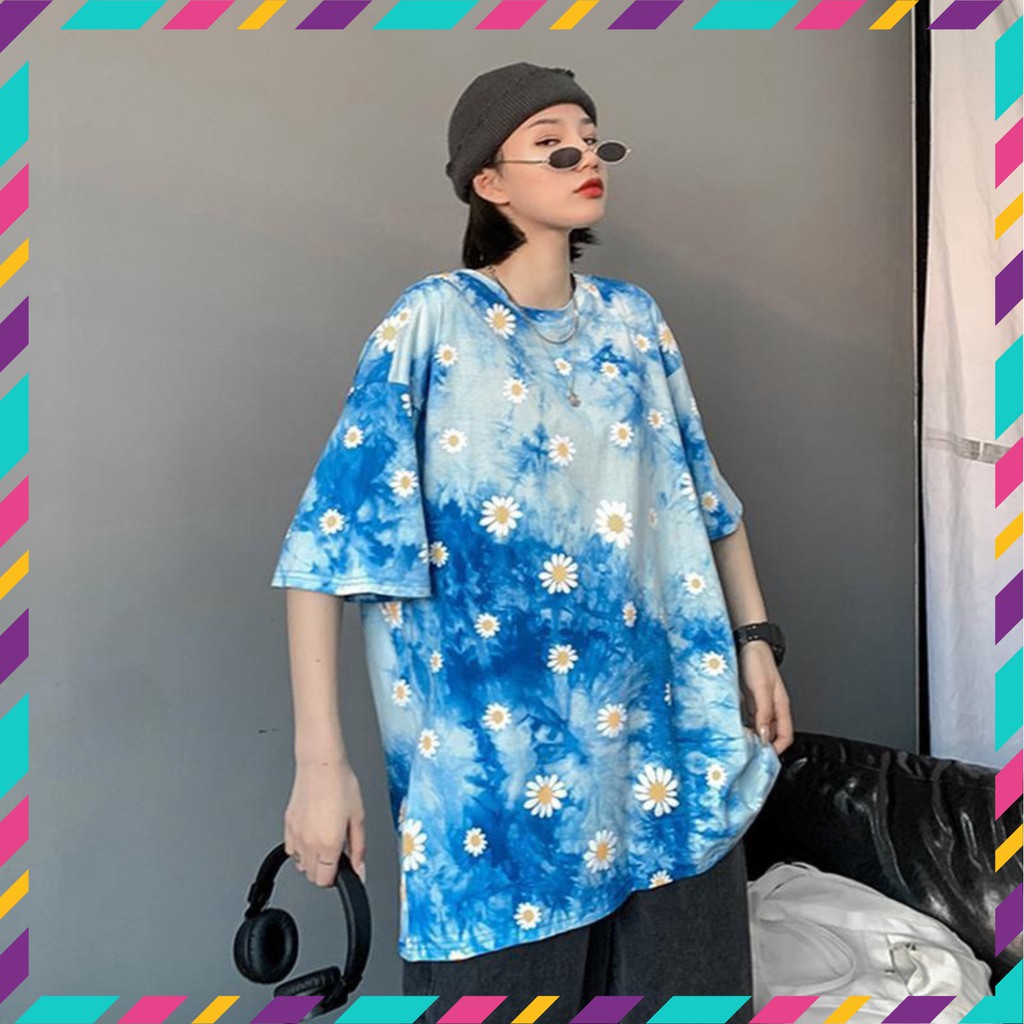 Áo thun tay lỡ unisex HOA CÚC màu loang form rộng siêu hot -A16 | BigBuy360 - bigbuy360.vn