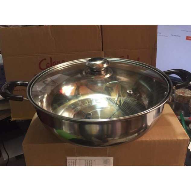 NỒI LẨU INOX 201 NẮP KÍNH 28CM ( SP 1 ĐÁY)