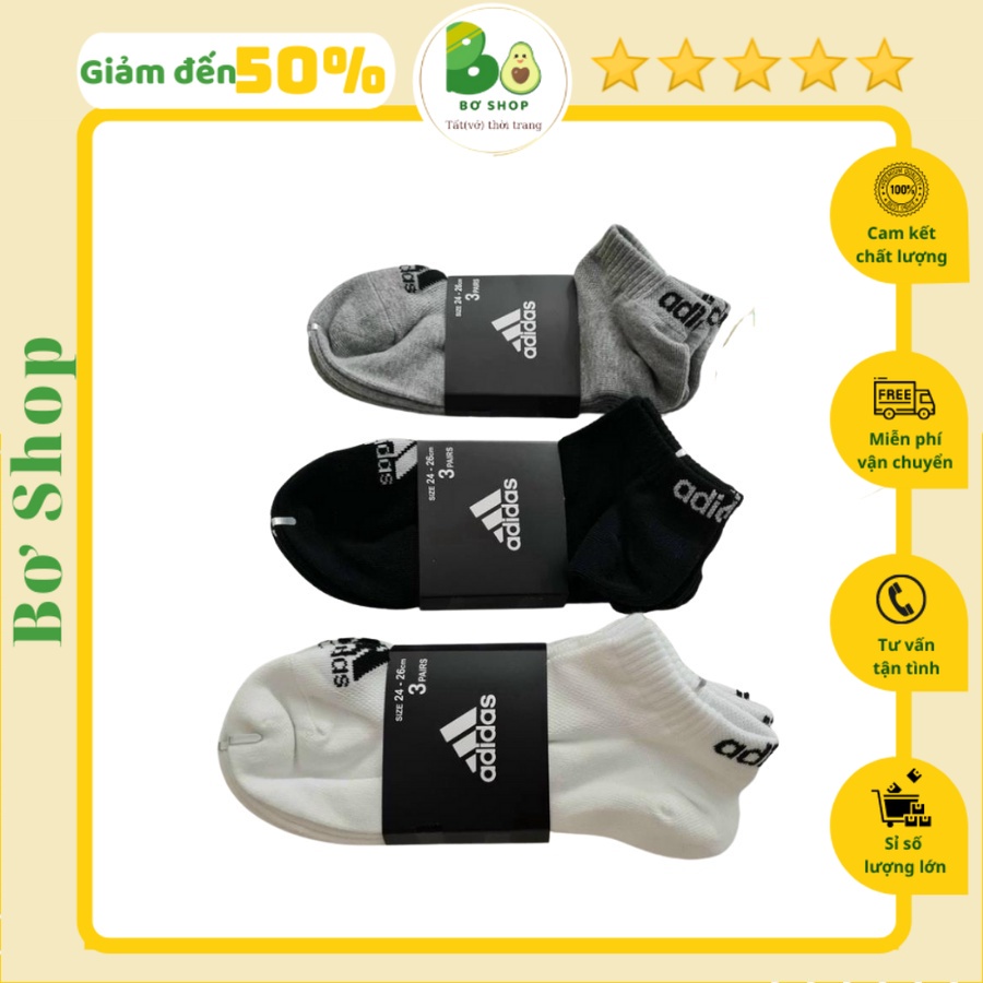 Pack 3 đôi tất thể thao das cổ ngắn dày dặn, coton, thấm hút dễ chịu