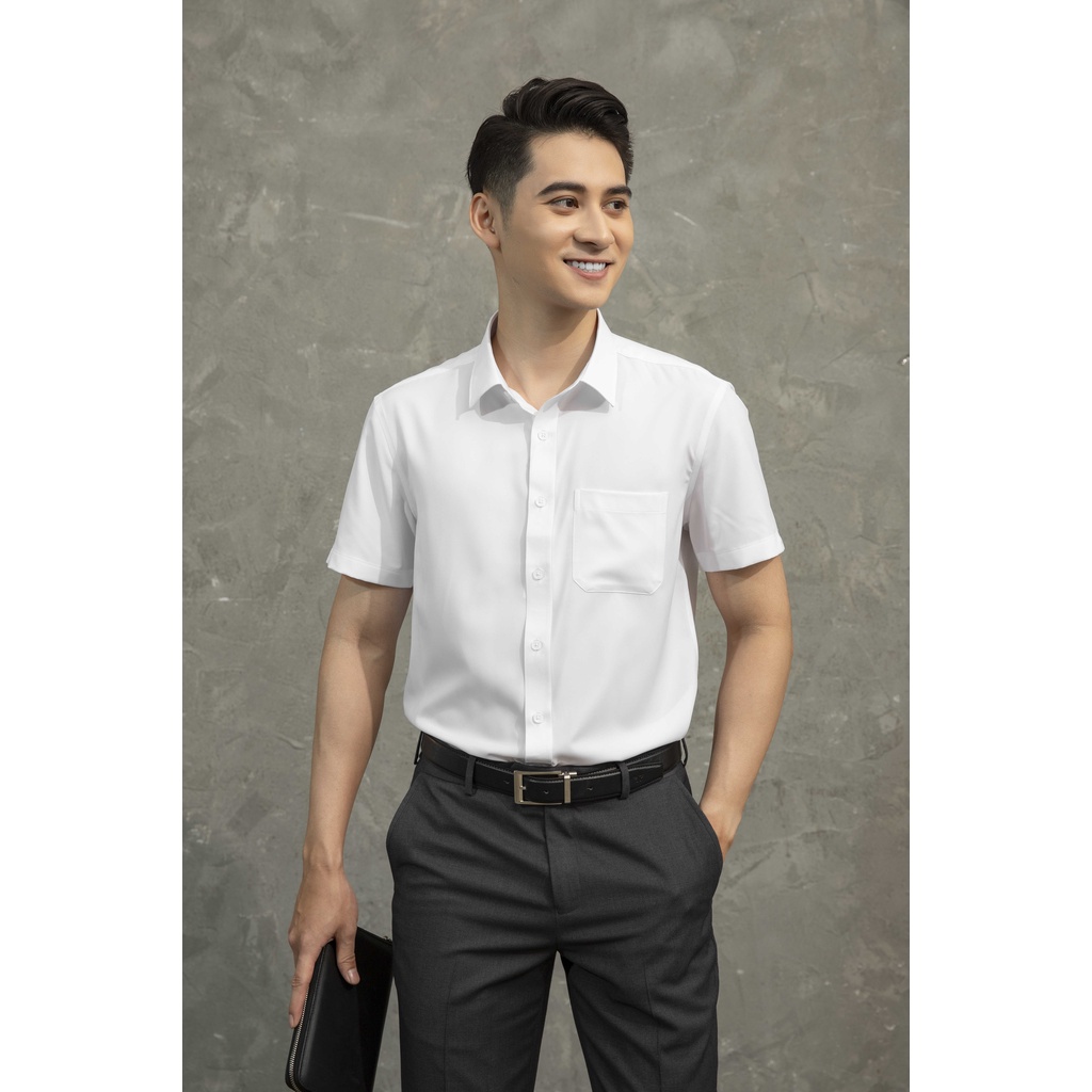 Áo sơ mi nam ngắn tay màu trắng ARISTINO chất mềm mại, trơn bóng, phù hợp nhiều hoàn cảnh - ASSR16