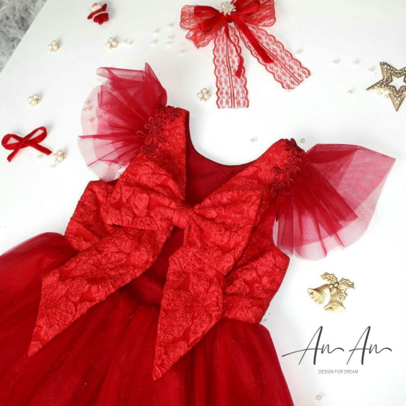 Đầm đỏ noel cho bé , đầm công chúa , dạ hội cánh tiên