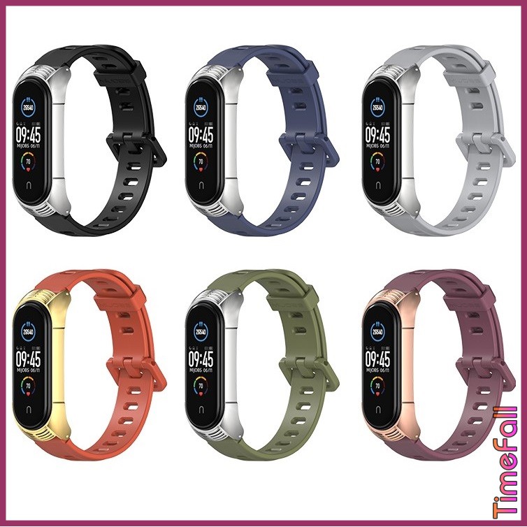 Dây đeo thay thế mi band 6, Miband 5 silicon mặt kim loại vân TF chính hãng MIJOBS, dây đeo mi band 5, miband 6 MIJOBS