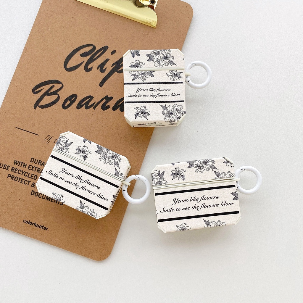 Vỏ Bảo Vệ Hộp Sạc Tai Nghe bluetooth Không Dây Airpods 1 2 3 pro Bằng Da Họa Tiết Hoa vintage Kèm Móc Treo Tiện Dụng