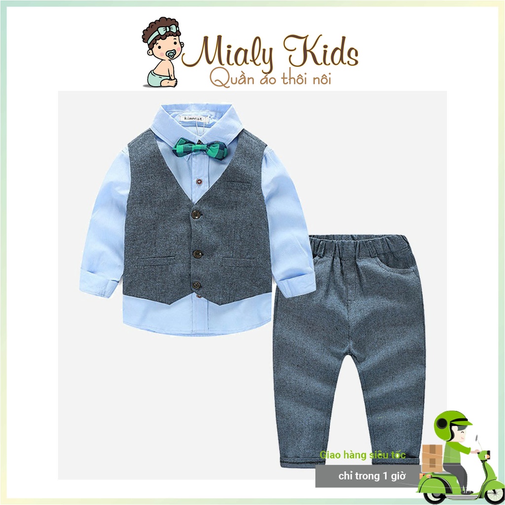 Set vest công tử xanh dương cho bé trai (13-15Kg) - Vải mịn mát cho bé