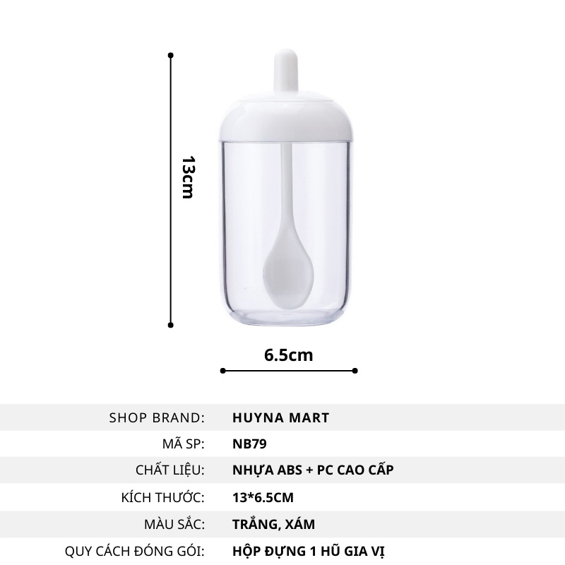 Hũ Đựng Gia Vị Nắp Liền Muỗng, Chất Liệu Nhựa ABS Cao Cấp Bền Đẹp, An Toàn Khi Sử Dụng Huyna Mart NB79