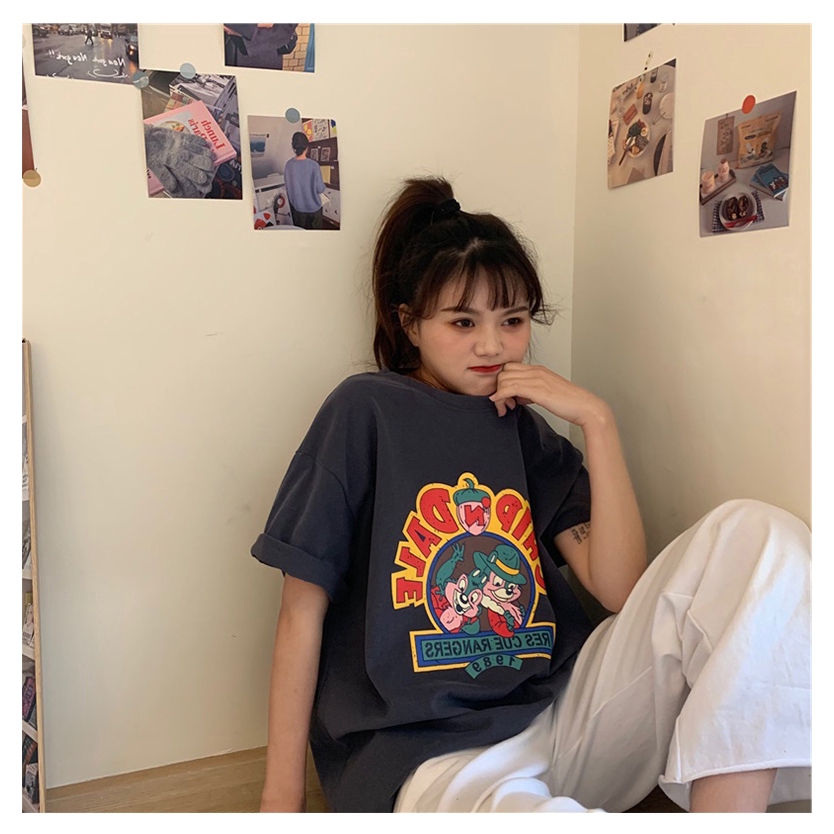 SUXI Áo thun cổ tròn ngắn tay in hình thời trang mùa hè cho nữ