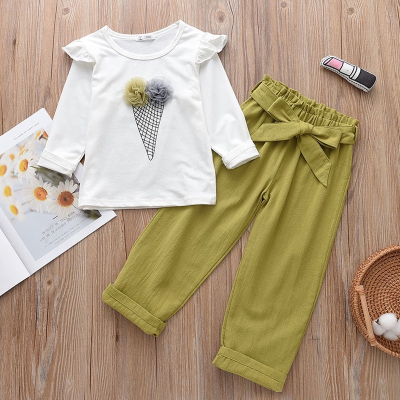 Set đồ BEAR LEADER gồm áo thun in hình cây kem kèm quần dài thời trang dễ thương cho bé gái